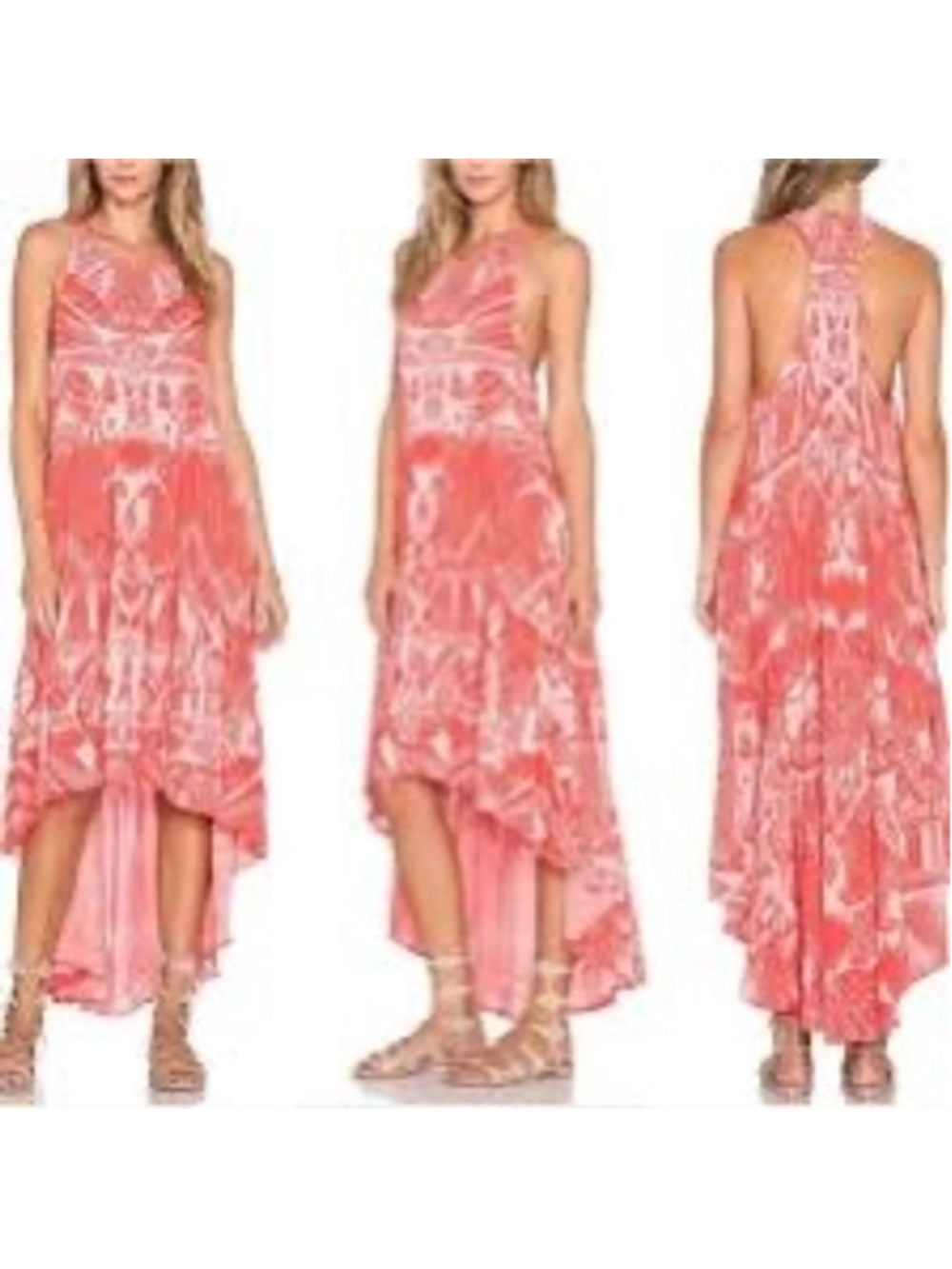 Free People Lamar Coral Print High Low Dress Size L